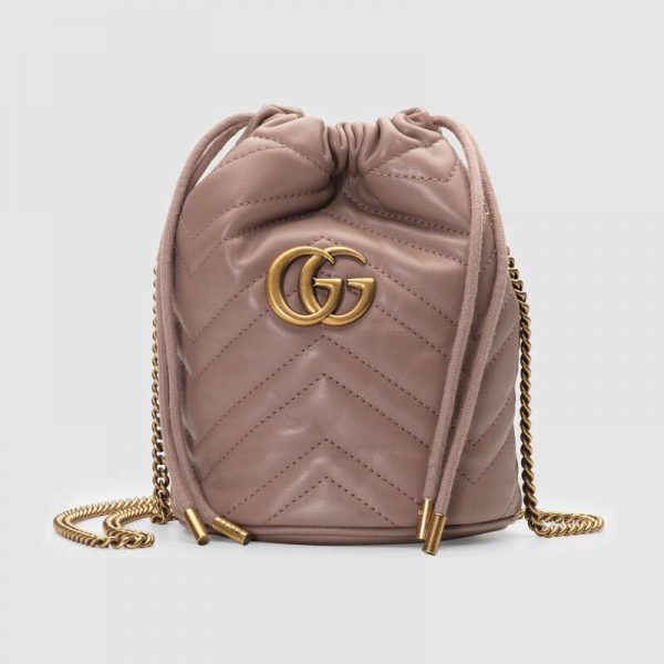 Gucci GG Women GG Marmont Mini Bucket Bag in Matelassé Chevron Leather-Pink (1)
