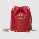 Gucci GG Women GG Marmont Mini Bucket Bag in Matelassé Chevron Leather-Red