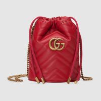 Gucci GG Women GG Marmont Mini Bucket Bag in Matelassé Chevron Leather-White (1)