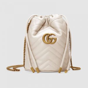 Gucci GG Women GG Marmont Mini Bucket Bag in Matelassé Chevron Leather-White