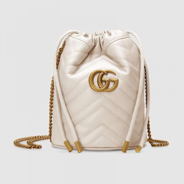 Gucci GG Women GG Marmont Mini Bucket Bag in Matelassé Chevron Leather-White (1)