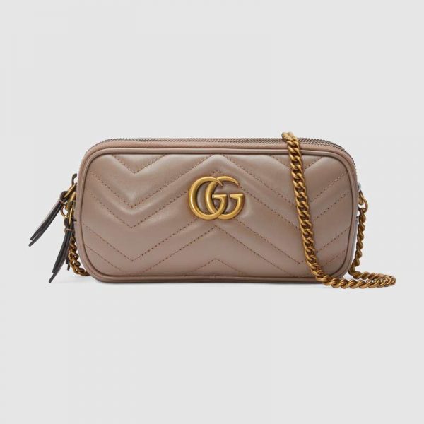 Gucci GG Women GG Marmont Mini Chain Bag in Matelassé Chevron Leather-Pink (1)