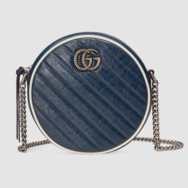 Transportere krybdyr lindre Gucci GG Women GG Marmont Mini Round Shoulder Bag in Blue Diagonal  Matelassé Leather - LULUX