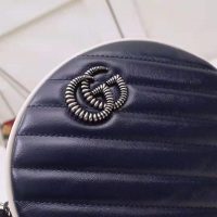 Gucci GG Women GG Marmont Mini Round Shoulder Bag in Blue Diagonal Matelassé Leather (1)