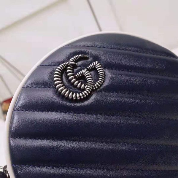 Gucci GG Women GG Marmont Mini Round Shoulder Bag in Blue Diagonal Matelassé Leather (3)