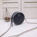 Gucci GG Women GG Marmont Mini Round Shoulder Bag in Blue Diagonal Matelassé Leather - Image 5