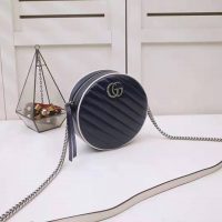 Gucci GG Women GG Marmont Mini Round Shoulder Bag in Blue Diagonal Matelassé Leather (1)