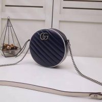 Gucci GG Women GG Marmont Mini Round Shoulder Bag in Blue Diagonal Matelassé Leather (1)