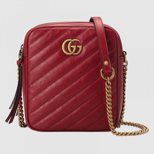 Gucci GG Women GG Marmont Mini Shoulder Bag in Red Matelassé Leather (1)