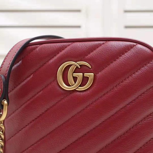Gucci GG Women GG Marmont Mini Shoulder Bag in Red Matelassé Leather (3)