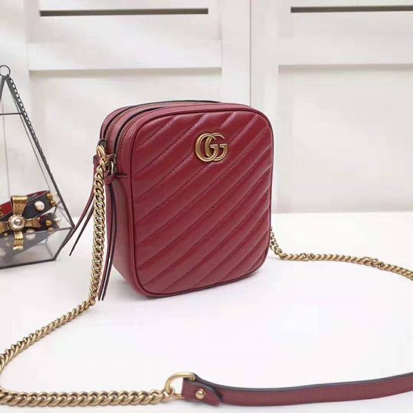 Gucci GG Women GG Marmont Mini Shoulder Bag in Red Matelassé Leather (5)
