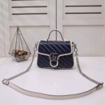 Gucci GG Women GG Marmont Mini Top Handle Bag in Blue Diagonal Matelassé Leather - Image 2