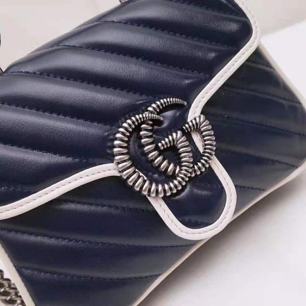 Gucci GG Women GG Marmont Mini Top Handle Bag in Blue Diagonal Matelassé Leather (3)