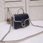 Gucci GG Women GG Marmont Mini Top Handle Bag in Blue Diagonal Matelassé Leather - Image 3