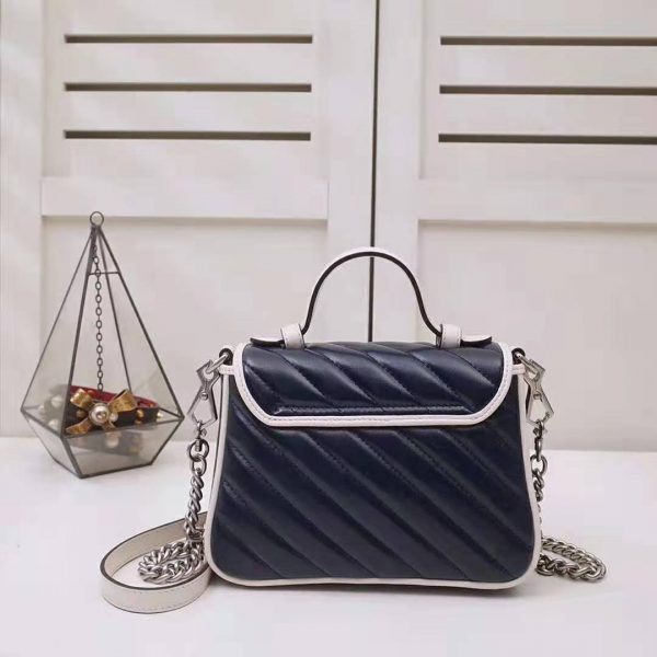 Gucci GG Women GG Marmont Mini Top Handle Bag in Blue Diagonal Matelassé Leather (5)