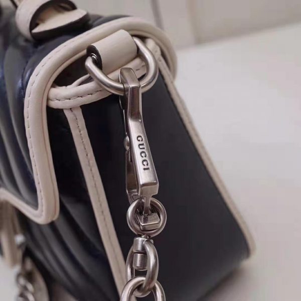 Gucci GG Women GG Marmont Mini Top Handle Bag in Blue Diagonal Matelassé Leather (6)