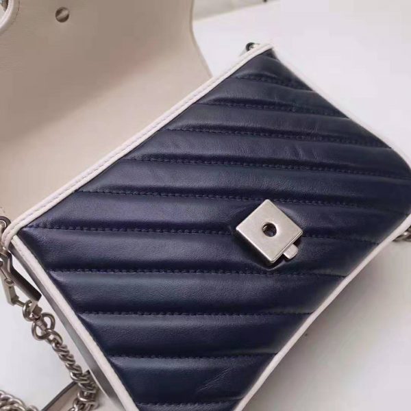 Gucci GG Women GG Marmont Mini Top Handle Bag in Blue Diagonal Matelassé Leather (8)