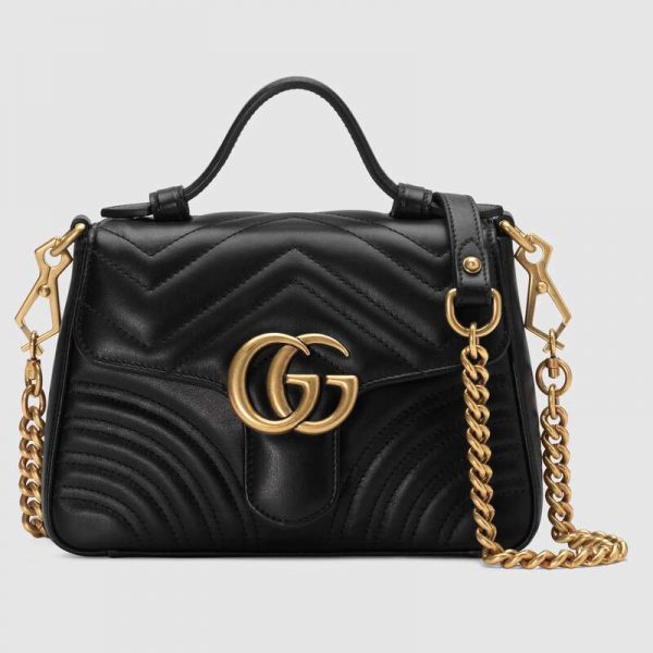 Gucci GG Women GG Marmont Mini Top Handle Bag in Matelassé Chevron Leat