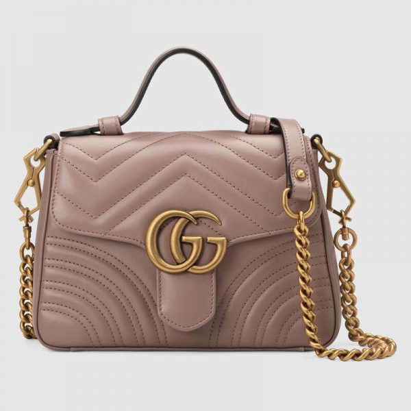 Gucci GG Women GG Marmont Mini Top Handle Bag in Matelassé Chevron Leath