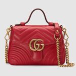 Gucci GG Women GG Marmont Mini Top Handle Bag in Matelassé Chevron Leather-Red