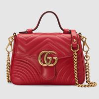 Gucci GG Women GG Marmont Mini Top Handle Bag in Matelassé Chevron Leath