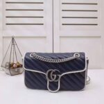 Gucci GG Women GG Marmont Small Shoulder Bag in Blue Diagonal Matelassé Leather - Image 2