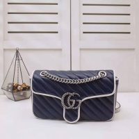 Gucci GG Women GG Marmont Small Shoulder Bag in Blue Diagonal Matelassé Leather (1)