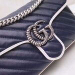 Gucci GG Women GG Marmont Small Shoulder Bag in Blue Diagonal Matelassé Leather - Image 5