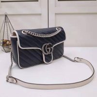 Gucci GG Women GG Marmont Small Shoulder Bag in Blue Diagonal Matelassé Leather (1)