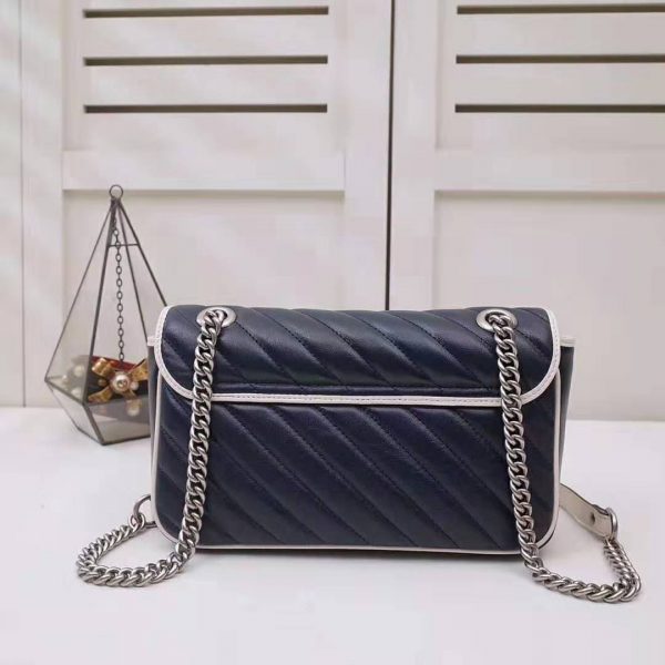 Gucci GG Women GG Marmont Small Shoulder Bag in Blue Diagonal Matelassé Leather (5)