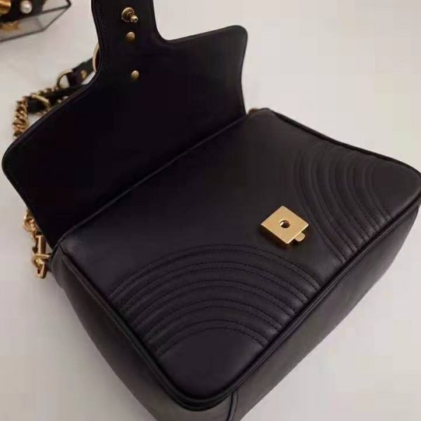 Gucci GG Women GG Marmont Small Top Handle Bag in Black Matelassé Chevron Leather (10)
