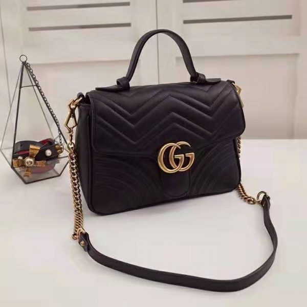 Gucci GG Women GG Marmont Small Top Handle Bag in Black Matelassé Chevron Leather (3)