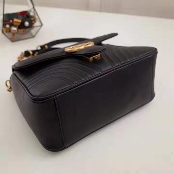 Gucci GG Women GG Marmont Small Top Handle Bag in Black Matelassé Chevron Leather (5)