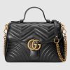 Gucci GG Women GG Marmont Small Top Handle Bag in Black Matelassé Chevron Leather