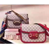 Gucci GG Women Gucci 1955 Horsebit Shoulder Bag in GG Supreme Canvas-Red (1)