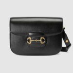 Gucci GG Women Gucci 1955 Horsebit Shoulder Bag in Textured Leather-Black