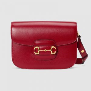 Gucci GG Women Gucci 1955 Horsebit Shoulder Bag in Textured Leather-Red