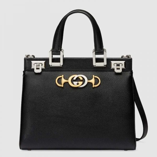 Gucci GG Women Gucci Zumi Grainy Leather Small Top Handle Bag-Black (1)
