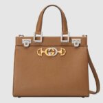 Gucci GG Women Gucci Zumi Grainy Leather Small Top Handle Bag-Brown