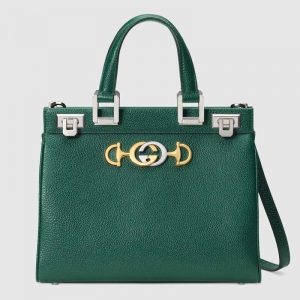Gucci GG Women Gucci Zumi Grainy Leather Small Top Handle Bag-Green