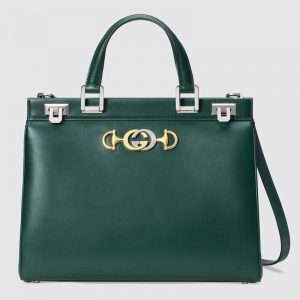 Gucci GG Women Gucci Zumi Smooth Leather Medium Top Handle Bag-Green