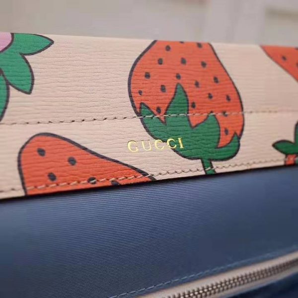 Gucci GG Women Gucci Zumi Strawberry Print Medium Top Handle Bag in Gucci Strawberry Print Ivory Leather (11)