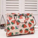 Gucci GG Women Gucci Zumi Strawberry Print Medium Top Handle Bag in Gucci Strawberry Print Ivory Leather - Image 5