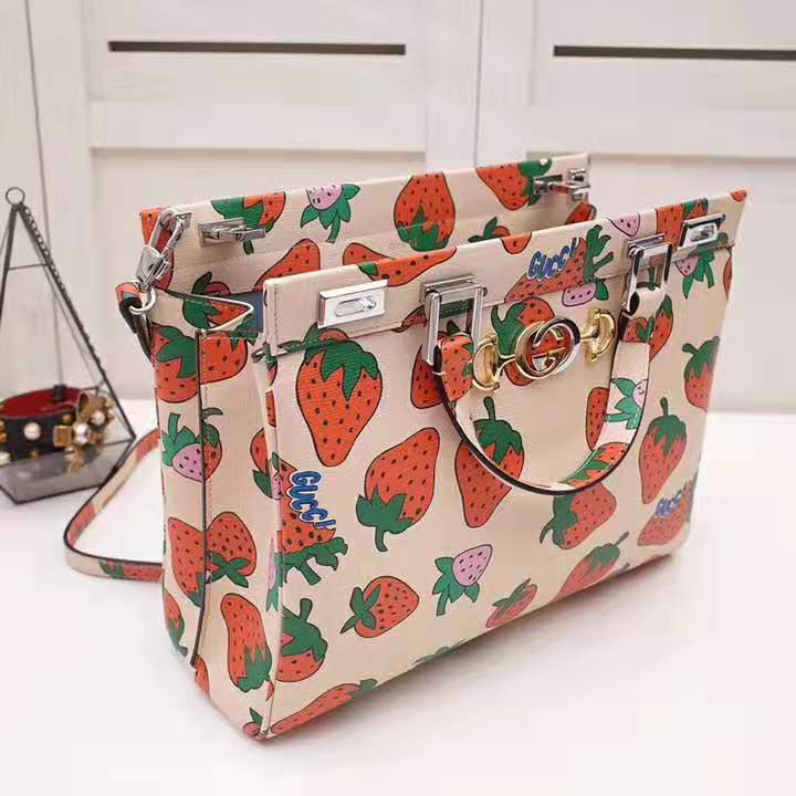 Gucci GG Women Gucci Zumi Strawberry Print Medium Top Handle Bag in ...