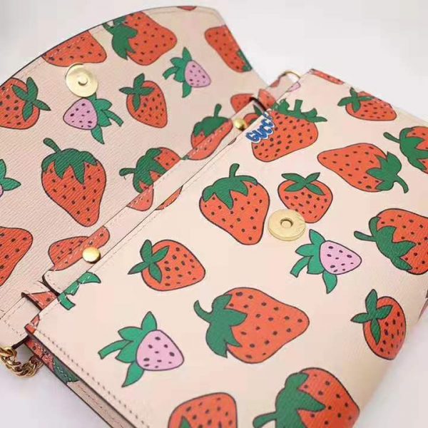 Gucci GG Women Gucci Zumi Strawberry Print Mini Bag in Gucci Strawberry Print Ivory Leather (9)