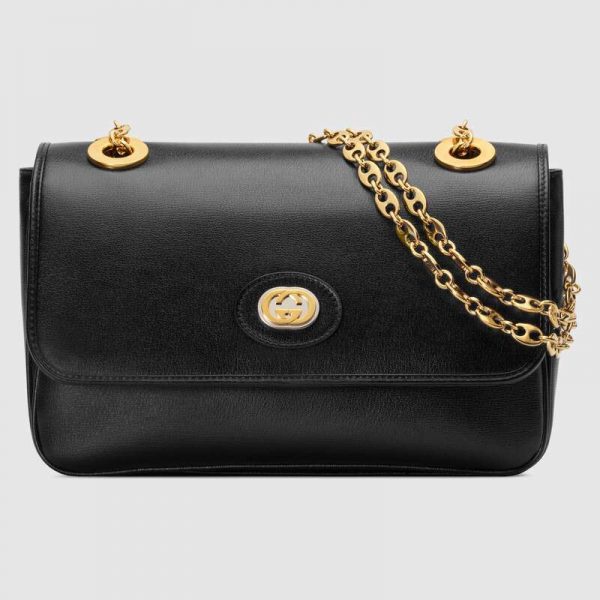 Gucci GG Women Leather Small Shoulder Bag in Textured Leather-Black (1)