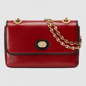 Gucci GG Women Leather Small Shoulder Bag in Textured Leather-Red