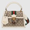 Gucci GG Women Queen Margaret Small GG Top Handle Bag in White Leather Trim