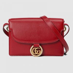 Gucci GG Women Small Leather Shoulder Bag in Textured Leather-Red