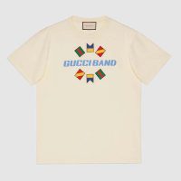 Gucci Men Gucci Band Oversize Print T-Shirt in White Cotton Jersey (1)